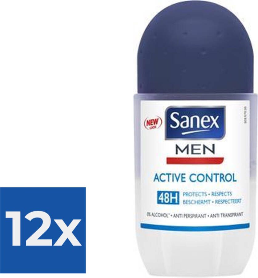 Sanex Men Active Control Anti Transpirant Deodorant Roller 50 ml Voordeelverpakking 12 stuks