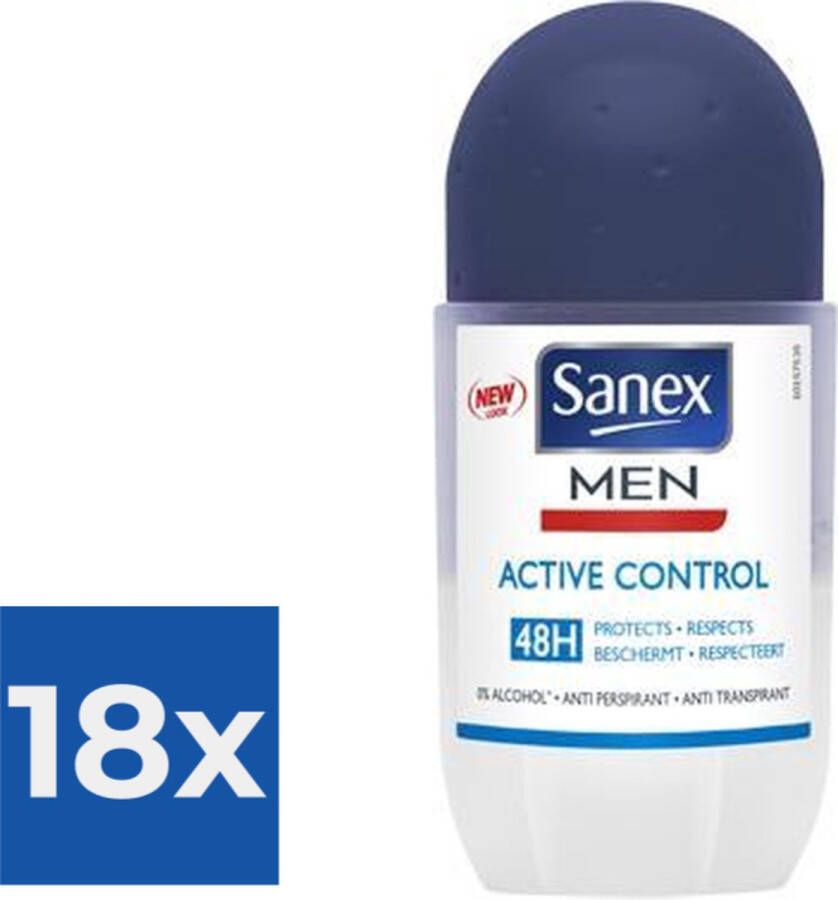 Sanex Men Active Control Anti Transpirant Deodorant Roller 50 ml Voordeelverpakking 18 stuks