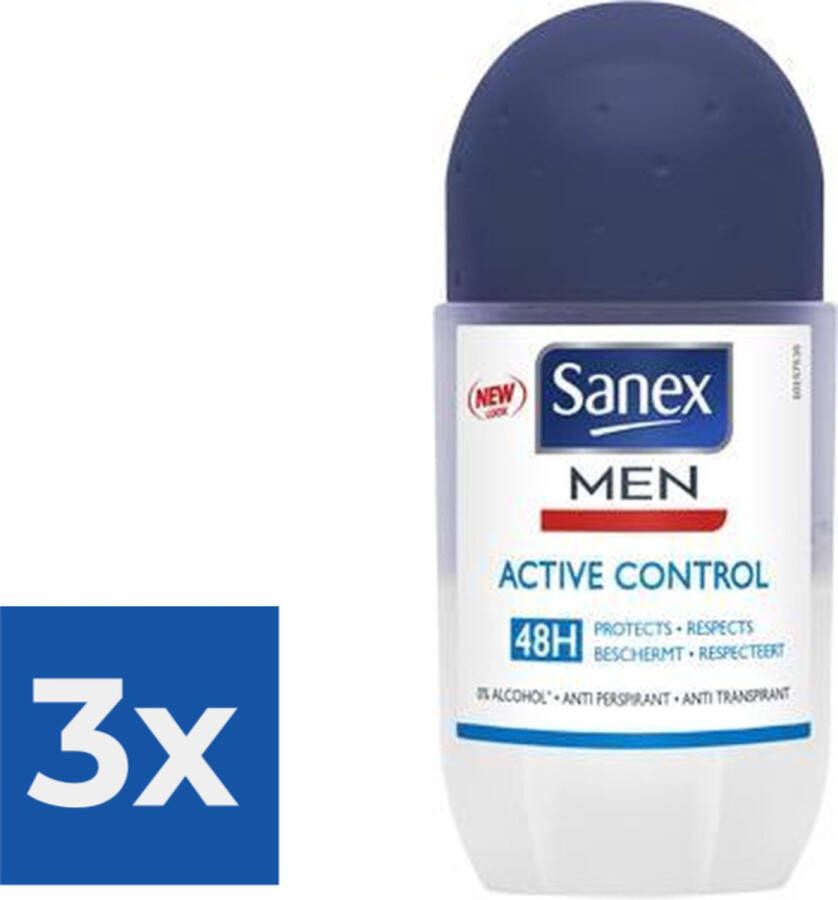 Sanex Men Active Control Anti Transpirant Deodorant Roller 50 ml Voordeelverpakking 3 stuks