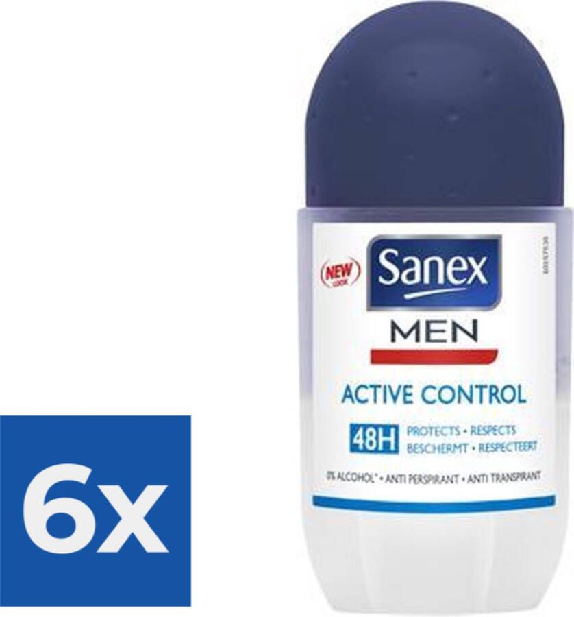 Sanex Men Active Control Anti Transpirant Deodorant Roller 50 ml Voordeelverpakking 6 stuks