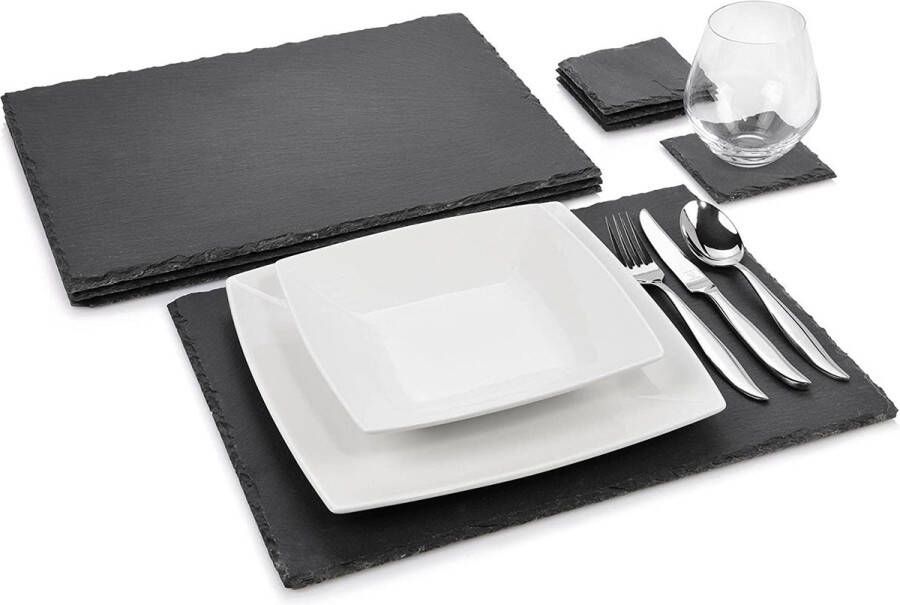 Sänger Gestreepte bordenset diner moderne onderstellen voor 4 personen vierkante serveerplanken en onderstellen