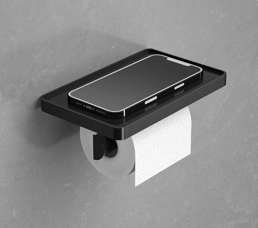 SaniRay Toiletrolhouder met Telefoonhouder Toiletrolhouder met Planchet voor telefoon Kunststof WC rolhouder met plankje voor telefoon