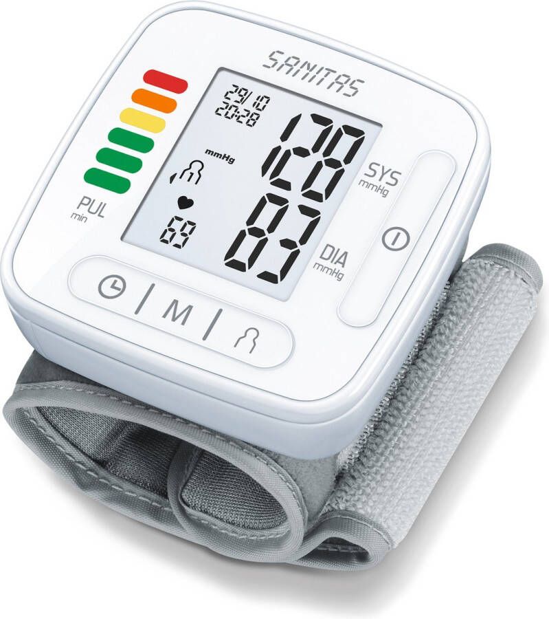 Sanitas SBC 22 Bloeddrukmeter pols Hartslagmeter Getest 'Goed' Onregelmatige hartslag Risico-indicator Manchet pols 13.5 19.5 cm 2 x 60 Geheugenplaatsen LCD display Incl. batterijen 2 Jaar garantie