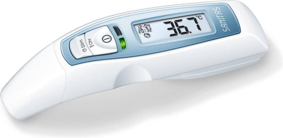 Sanitas SFT 65 Thermometer lichaam Digitaal Koortsthermometer Koortssignaal 10 Gebruikers geheugenplaatsen Hygiënisch Meet vloeistoffen en objecten Incl. batterijen 2 Jaar garantie Wit