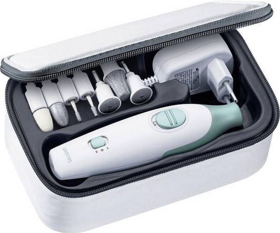 Sanitas SMA 36 Elektrische nagelvijl Nagelfrees Elektrische Manicure en Pedicure set 7 Opzetstukken – Opbergtas 2 Standen – Links- en rechtsdraaiend 2 Jaar garantie – Wit groen