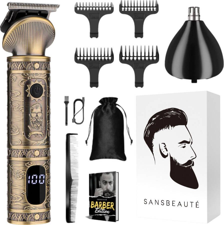 Sansbeauté 2-in-1 Baardtrimmer Mannen Trimmer voor Baard en Lichaam Incl. 2 opzetstukken Bodygroomer Mannen Bodytrimmer Heren Haar trimmer Tondeuse 0.5-15MM Neus en Oor Trimapparaat Baard Machine