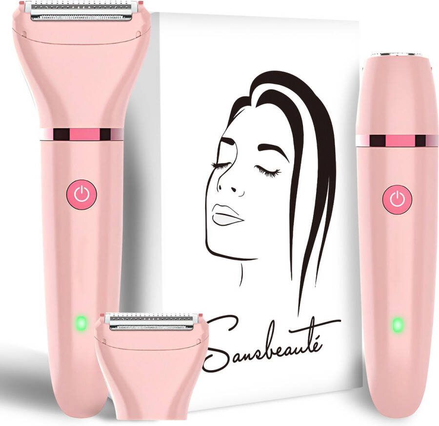 Sansbeauté 2-in-1 Ladyshave + Extra Scheerkop Gezicht Oksels Benen Bikinilijn Scheerapparaat Vrouw Ontharingsapparaat Electrisch Ontharen Gezichtsontharing Dames Trimmer Vrouw Ladyshaves Bikini USB Oplaadbaar