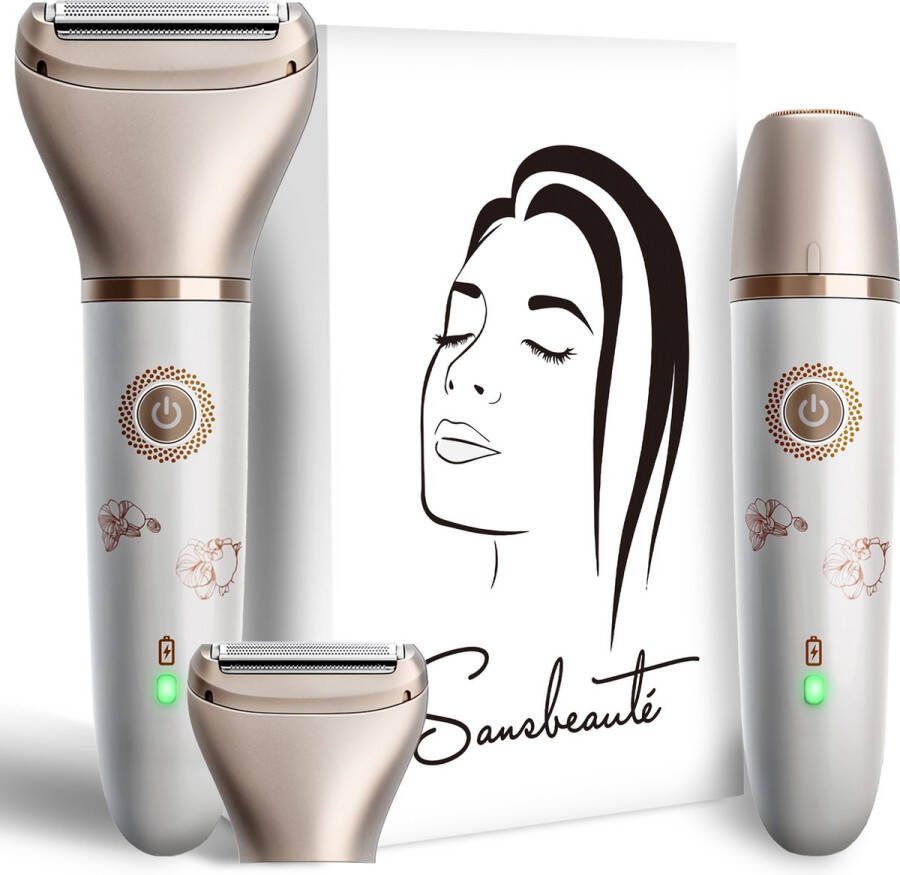 Sansbeauté 2-in-1 Ladyshave + Extra Scheerkop Gezicht Oksels Benen Bikinilijn Scheerapparaat Vrouw Ontharingsapparaat Electrisch Ontharen Gezichtsontharing Dames Trimmer Vrouw Ladyshaves Bikini USB Oplaadbaar