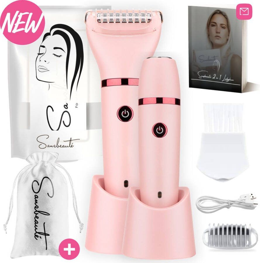 Sansbeauté 2-in-1 Ladyshave Gezicht Oksels Benen Bikinilijn Scheerapparaat Vrouw Ontharingsapparaat Electrisch Ontharen Gezichtsontharing Dames Trimmer Vrouw Ladyshaves Bikini USB Oplaadbaar