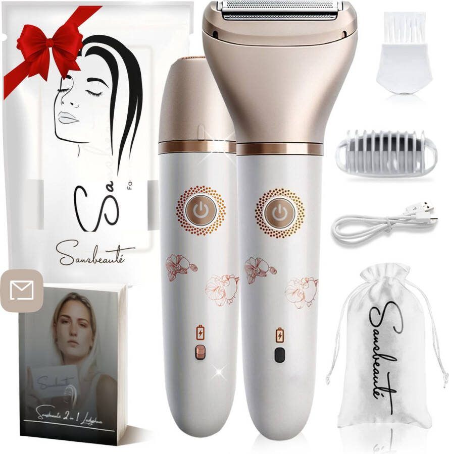 Sansbeauté 2-in-1 Ladyshave Gezicht Oksels Benen Bikinilijn Scheerapparaat Vrouw Ontharingsapparaat Electrisch Ontharen Gezichtsontharing Dames Trimmer Vrouw Ladyshaves Bikini USB Oplaadbaar