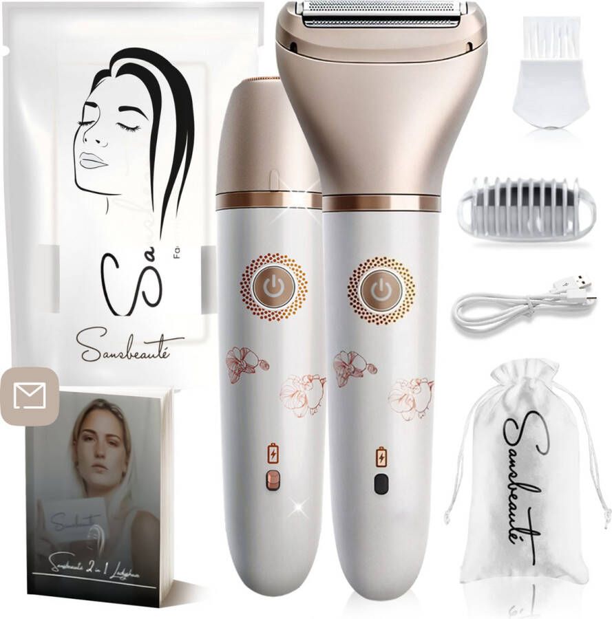 Sansbeauté 2-in-1 Ladyshave Gezicht Oksels Benen Bikinilijn Scheerapparaat Vrouw Ontharingsapparaat Electrisch Ontharen Gezichtsontharing Dames Trimmer Vrouw Ladyshaves Bikini USB Oplaadbaar