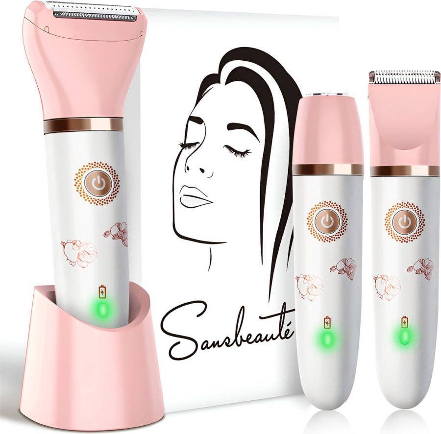 Sansbeauté 3-in-1 Ladyshave Gezicht Oksels Benen Bikinilijn Scheerapparaat Vrouw Ontharingsapparaat Electrisch Ontharen Gezichtsontharing Dames Trimmer Vrouw Ladyshaves Bikini USB Oplaadbaar