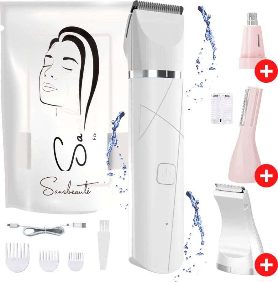 Sansbeauté 4-in-1 Bikinitrimmer Gezicht Oksels Benen Bikinilijn Elektrische Wenkbrauw Trimmer Gezichtsontharing Dames -Neustrimmer Intieme Zone Ladyshaves Bikini Ontharingsapparaat Electrisch