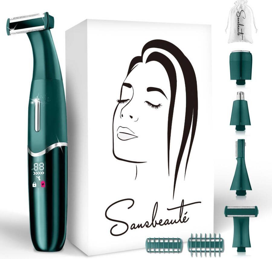 Sansbeauté 4-in-1 Bikinitrimmer + Travel Bag Gezicht Oksels Benen Bikinilijn Wenkbrauw Trimmer Gezichtsontharing Dames Intieme Zone Ladyshaves Bikini Ontharingsapparaat Electrisch