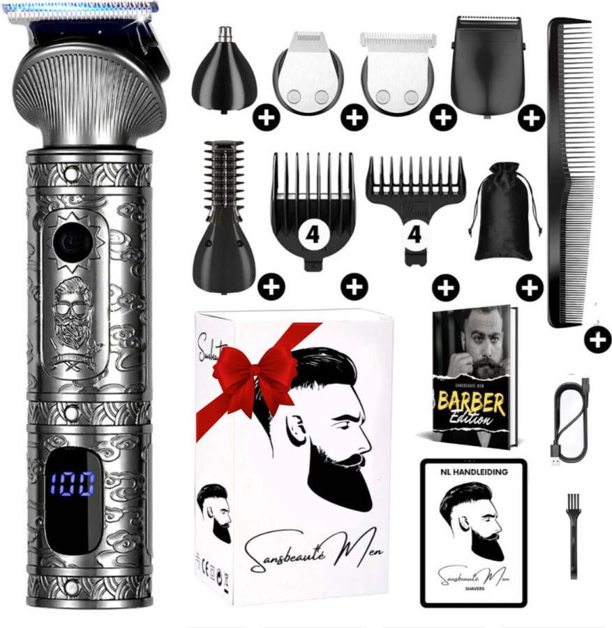 Sansbeauté 6-in-1 Baardtrimmer Mannen Trimmer voor Baard en Lichaam Incl. 6 opzetstukken Bodygroomer Mannen Bodytrimmer Heren Tondeuse 0.5-15MM Neus en Oor Multitrimmer Haar trimmer Trimapparaat Baard Machine Multigroomer