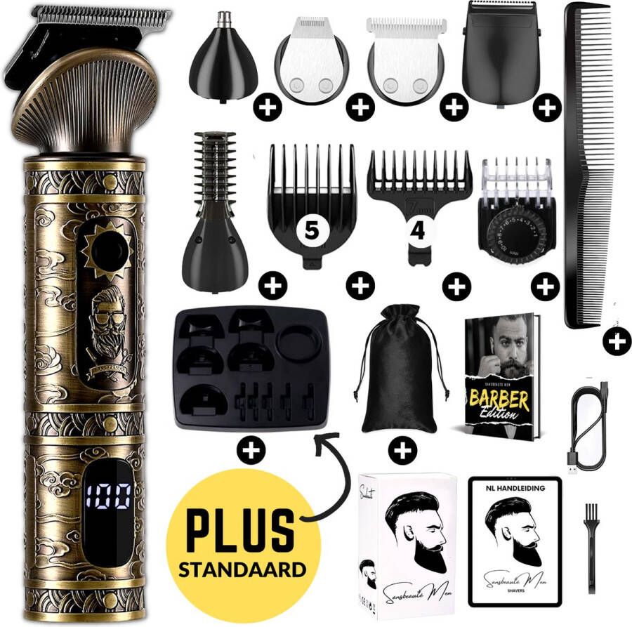 Sansbeauté 7-in-1 Baardtrimmer Mannen + Standaard Trimmer voor Baard en Lichaam Incl. 6 opzetstukken Bodygroomer Mannen Bodytrimmer Heren Haar trimmer Tondeuse 0.5-15MM Neus en Oor Trimapparaat Baard Machine Multigroomer