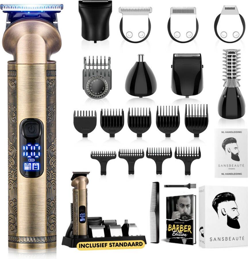 Sansbeauté 8-in-1 Baardtrimmer Mannen Trimmer voor Baard en Lichaam Incl. 8 opzetstukken Bodygroomer Mannen Bodytrimmer Heren Haar trimmer Tondeuse 0.5-15MM Neus en Oor Trimapparaat Baard Machine Multigroomer