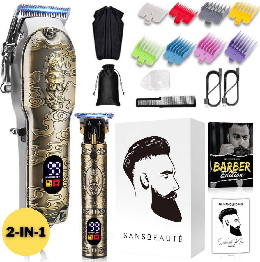 Sansbeauté Professionele Draadloze 2-in-1 Tondeuse Mannen Hoofdhaar Cheveux Haar Haartrimmer Kapper Haar Machine Haartondeuse Baard Barber Hair Clipper Kapper Buddha Trimmer Kappersset