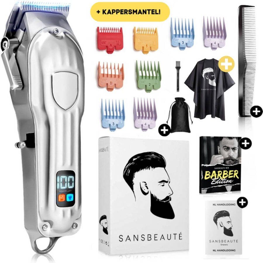 Sansbeauté Professionele Draadloze Tondeuse + Kappersmantel Tondeuse Mannen Hoofdhaar Cheveux Haar Haartrimmer Kapper Haar Machine Haartondeuse Trimmer Baard Trimapparaat Barber Hair Clipper Kapper Trimmer Kappersset