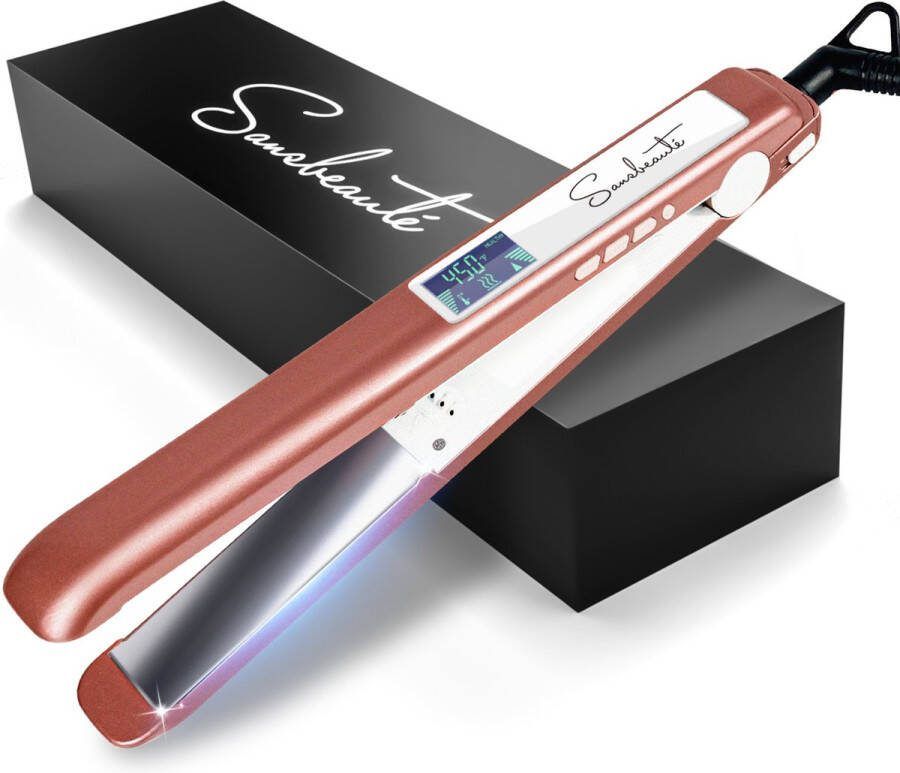 Sansbeauté Professionele Stijltang 2 in 1 Krultang Stijltangen Hair Straightener Snel Opgewarmd 80℃ t m 230℃ Stijlen & Krullen ION technologie Rosé Gold