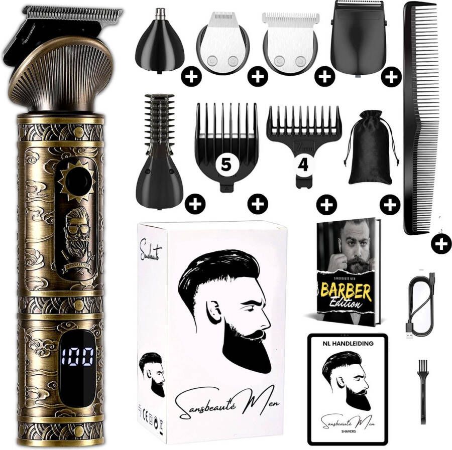 Sansbeauté 6-in-1 Baardtrimmer Mannen Trimmer voor Baard en Lichaam Incl. 6 opzetstukken Bodygroomer Mannen Bodytrimmer Heren Haar trimmer Tondeuse 0.5-15MM Neus en Oor Trimapparaat Baard Machine Multigroomer