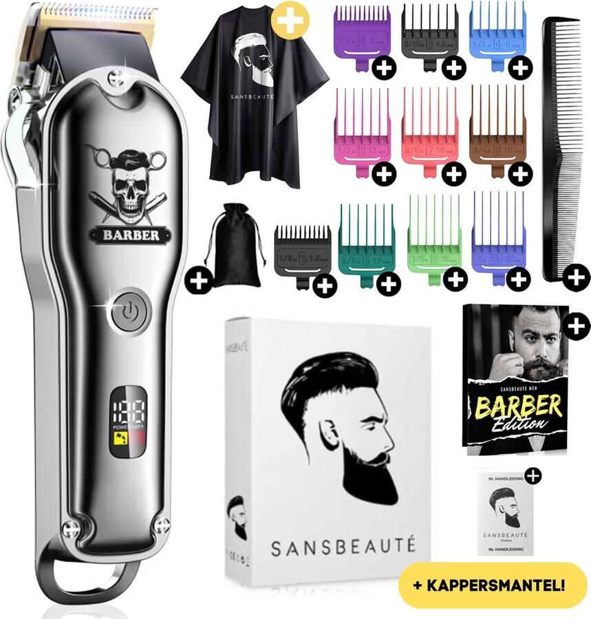 Sansbeauté Professionele Draadloze Tondeuse + Kappersmantel Tondeuse Mannen Hoofdhaar Cheveux Haar Haartrimmer Kapper Haar Machine Haartondeuse Trimmer Baard Trimapparaat Barber Hair Clipper Kapper Trimmer Kappersset