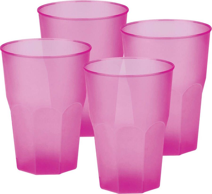 Santex drinkglazen frosted fuchsia roze 24x 420 ml onbreekbaar kunststof Cocktailglazen