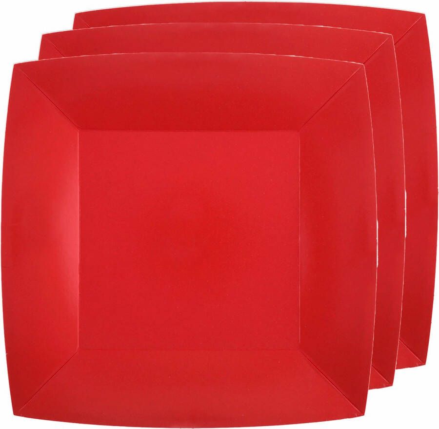 Santex 20x Stuks feest diner bordjes papier karton vierkant rood 23cm Feestbordjes
