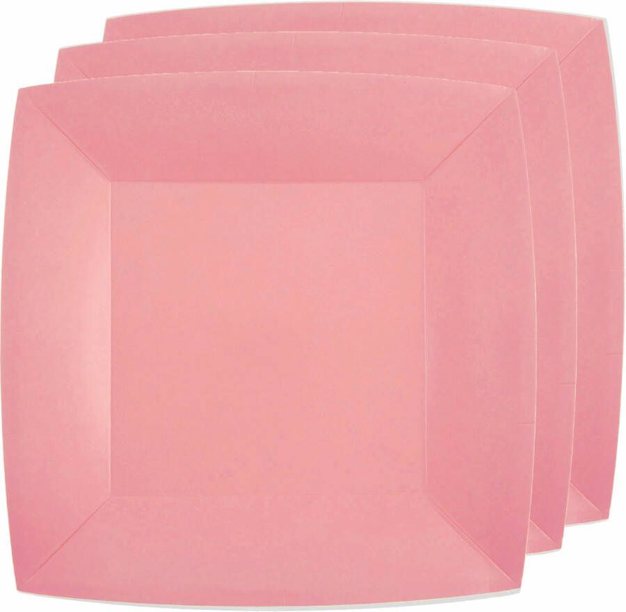 Santex 30x Stuks feest diner bordjes papier karton vierkant roze 23cm Feestbordjes