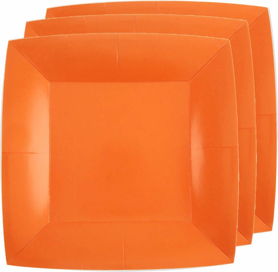Santex 30x Stuks feest diner bordjes papier karton vierkant oranje 23cm Feestbordjes