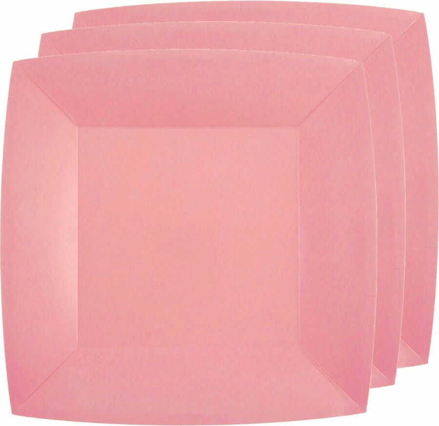 Santex 20x Stuks feest ontbijt gebak bordjes papier karton vierkant roze 18cm Feestbordjes