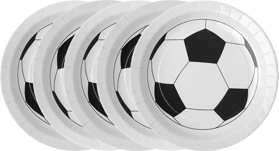 Santex feest wegwerpbordjes voetbal 50x stuks 23 cm wit zwart