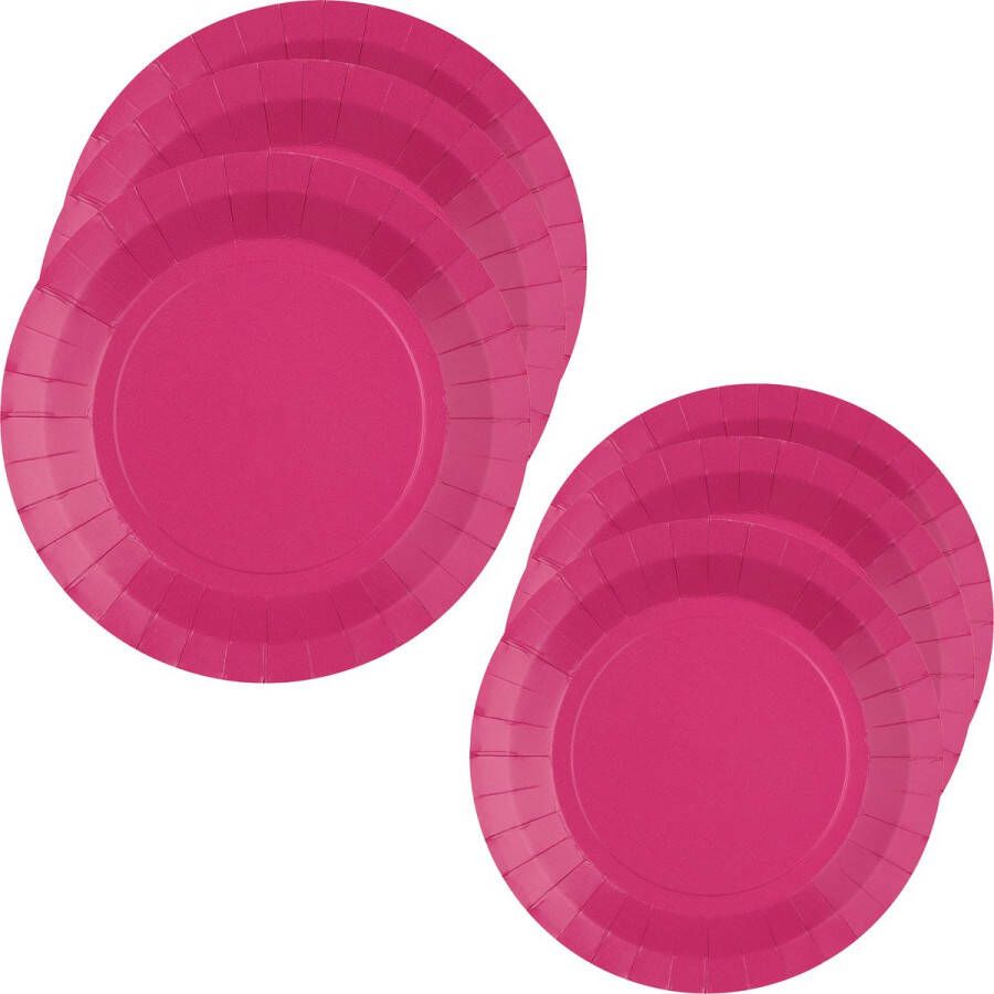 Santex Feest borden set 20x stuks fuchsia roze 17 cm en 22 cm Feestbordjes