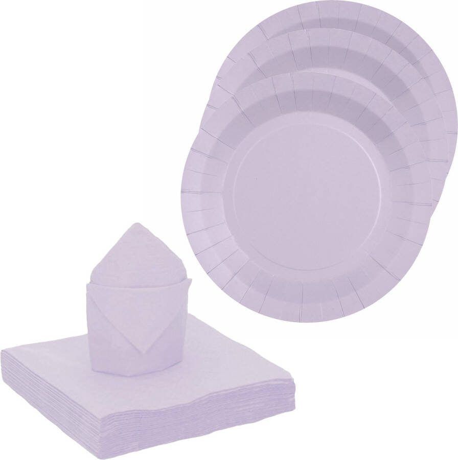 Santex feest verjaardag servies set 20x bordjes 20x servetten lila paars karton