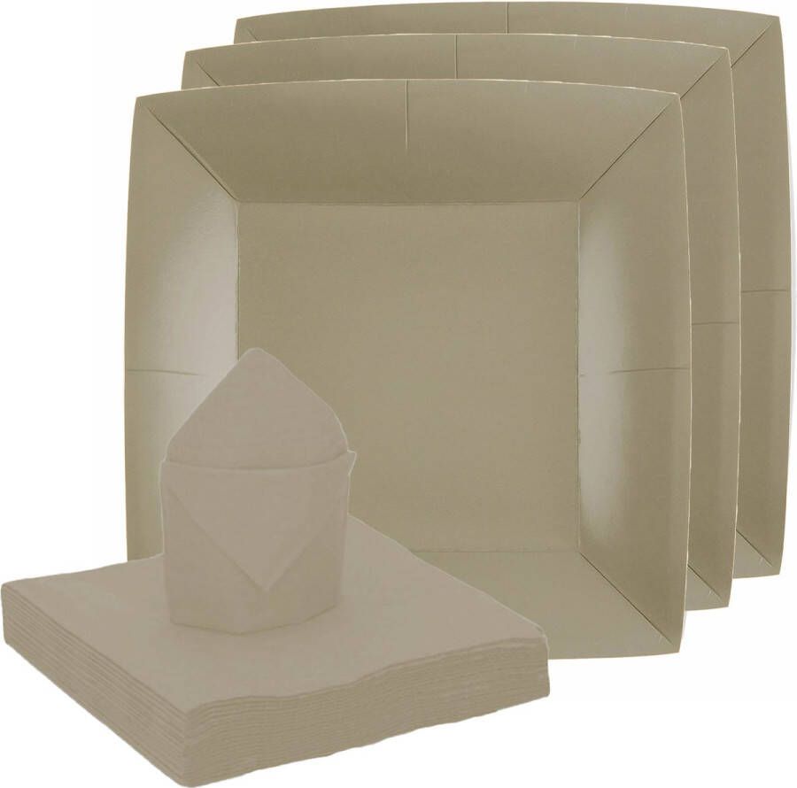 Santex feest verjaardag servies set 10x bordjes 20x servetten taupe beige karton