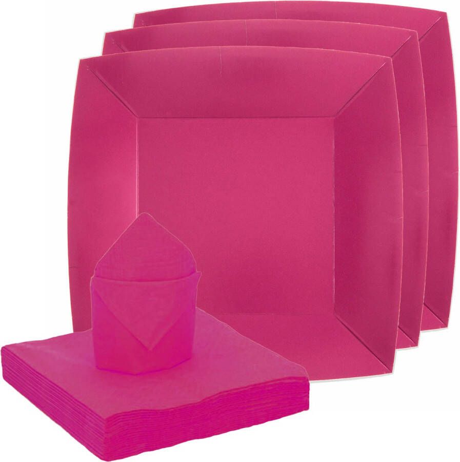 Santex feest verjaardag servies set 10x bordjes 25x servetten fuchsia roze karton