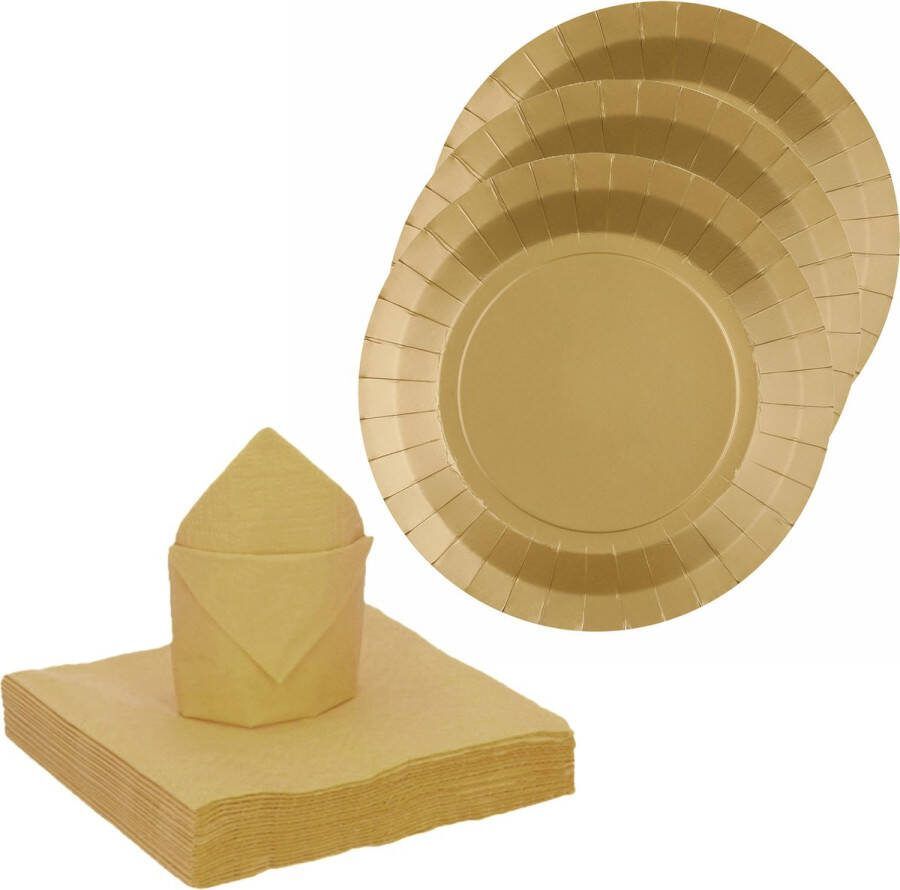 Santex feest verjaardag servies set 10x bordjes 25x servetten goud karton