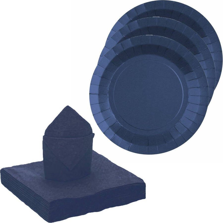 Santex feest verjaardag servies set 20x bordjes 25x servetten kobalt blauw karton