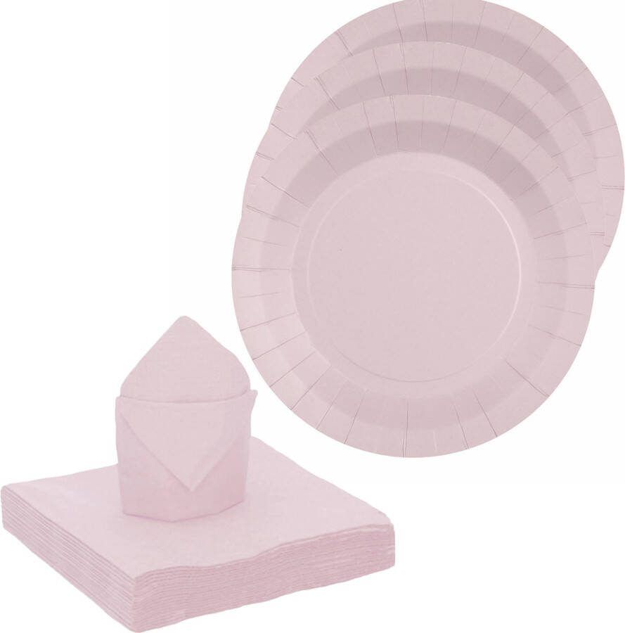 Santex feest verjaardag servies set 20x bordjes 25x servetten lichtroze karton
