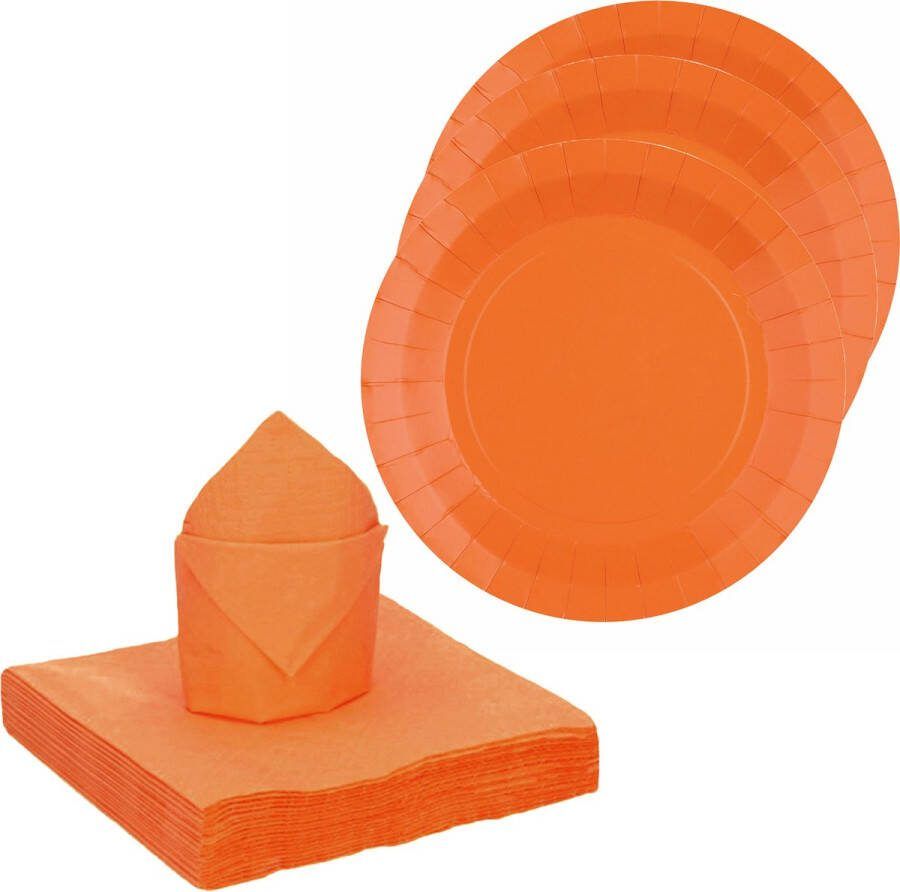 Santex feest verjaardag servies set 20x bordjes 25x servetten oranje karton