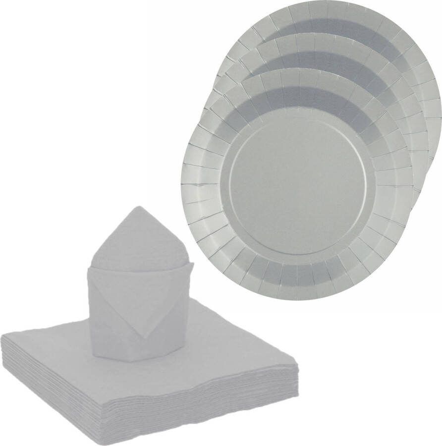 Santex feest verjaardag servies set 10x bordjes 25x servetten zilver karton