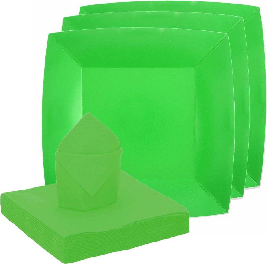 Santex feest verjaardag servies set 20x bordjes 25x servetten fel groen karton