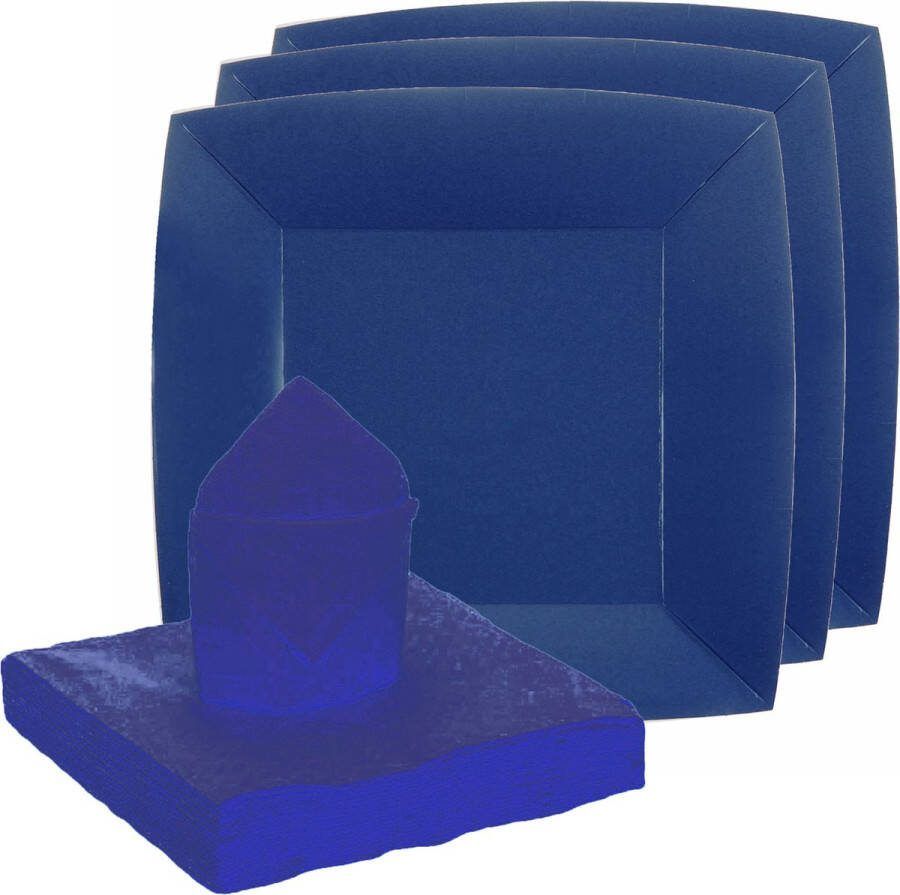 Santex feest verjaardag servies set 20x bordjes 25x servetten kobalt blauw karton
