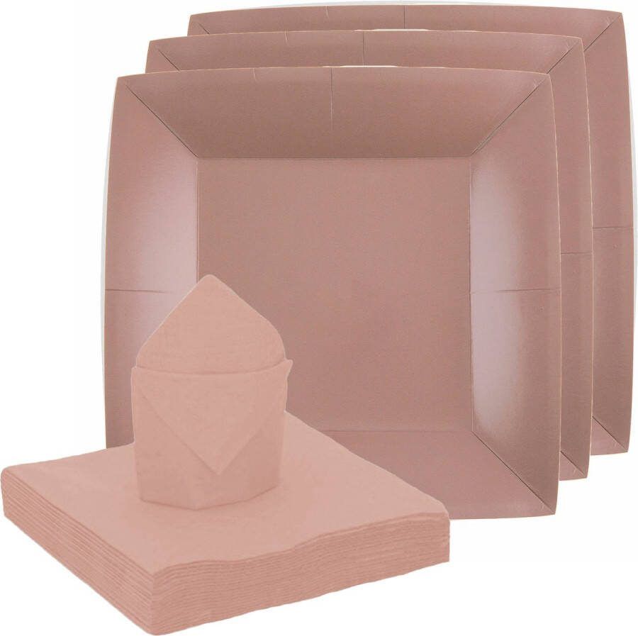 Santex feest verjaardag servies set 10x bordjes 25x servetten rose goud karton