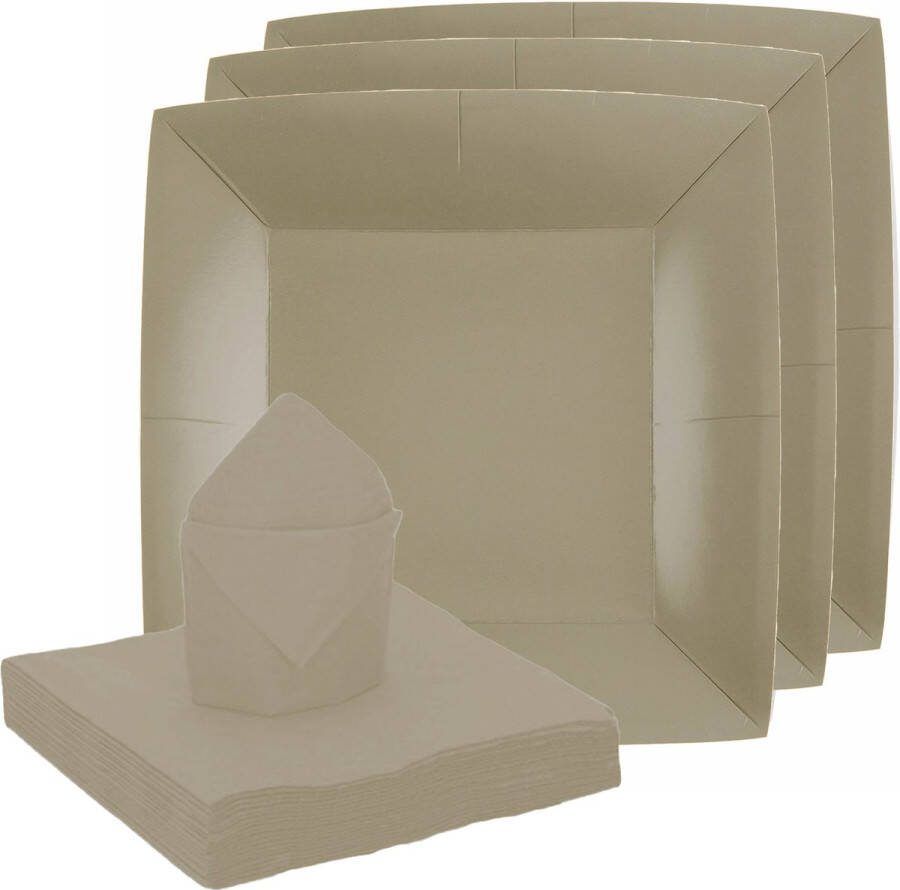 Santex feest verjaardag servies set 10x bordjes 25x servetten taupe beige karton