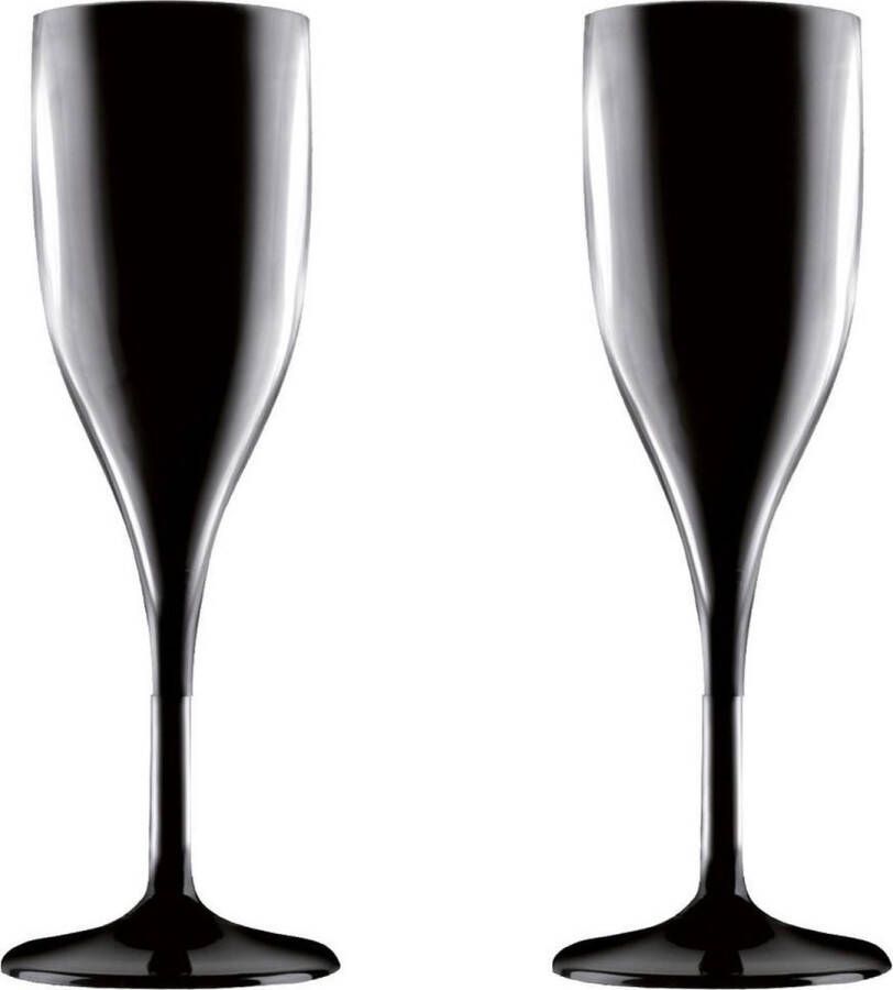 Santex Set van 2x stuks champagneglazen prosecco flutes zwart 150 ml onbreekbaar kunststof herbruikbaar Champagneglazen