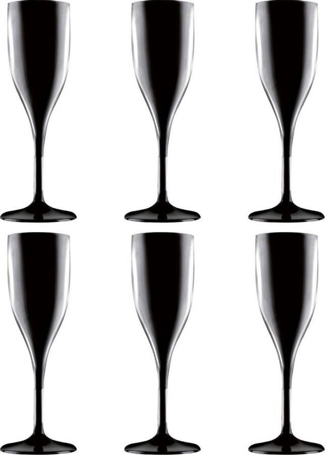 Santex Set van 6x stuks champagneglazen prosecco flutes zwart 150 ml onbreekbaar kunststof herbruikbaar Champagneglazen