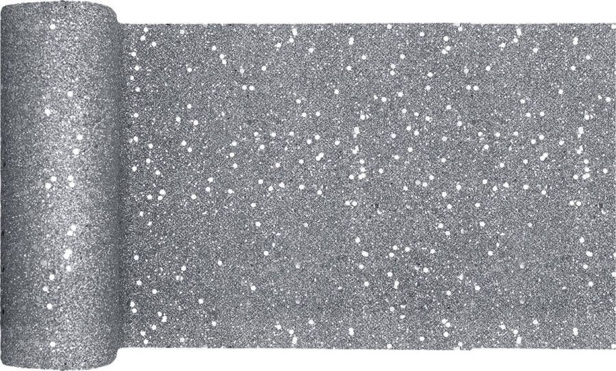 Santex Kerst tafelloper op rol zilver glitter 18 x 500 cm polyester Tafellakens