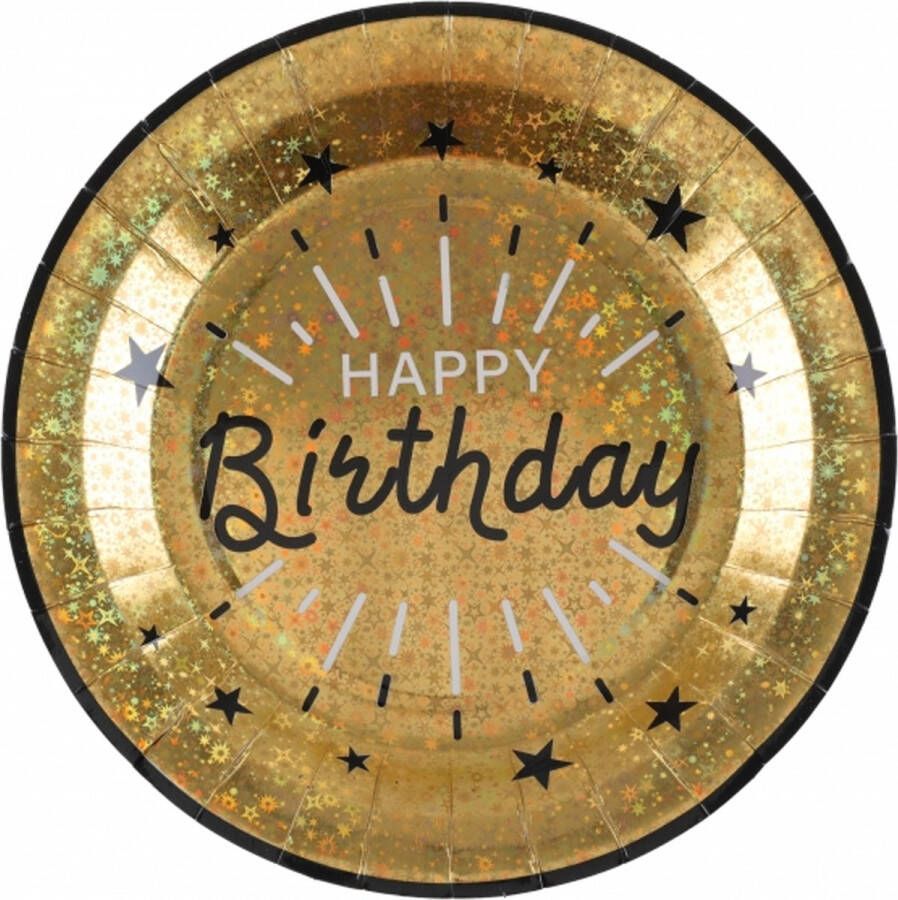 Santex Verjaardag feest bordjes happy birthday 10x goud karton 22 cm rond Feestbordjes