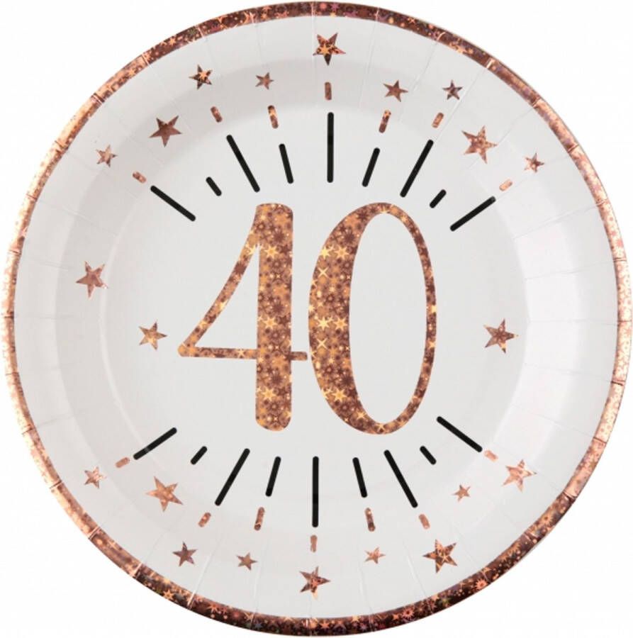 Santex Verjaardag feest bordjes leeftijd 10x 40 jaar rose goud karton 22 cm Feestbordjes